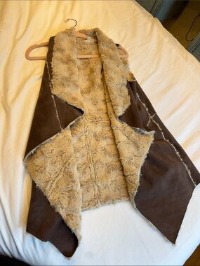 Double Zero Brown & Tan Faux-Shearling Draped Vest